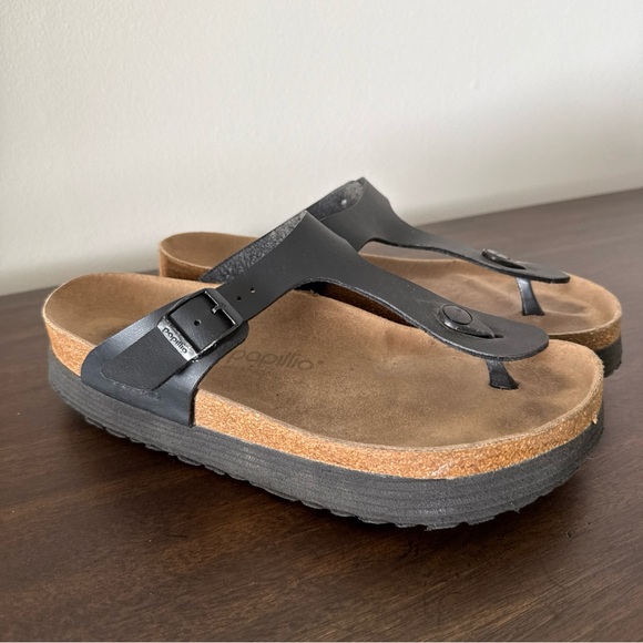 Papillio Sandals size 40 women’s 9  Black Vegan Birkenstock Gizeh Platform - Picture 1 of 9